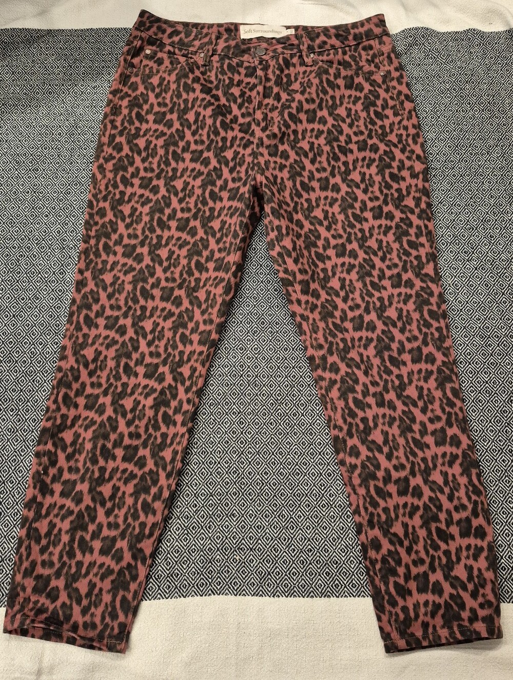 Soft Surroundings Burgundy Leopard Print Straight Leg Pants Size 16